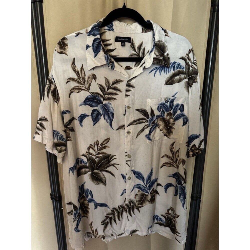 Croft & Barrow Hawaiian Shirt XL Cream Blue Brown